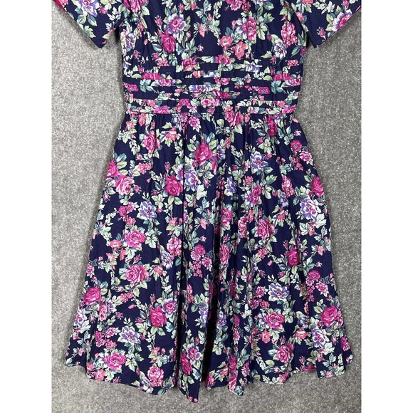 Vintage USA Positive Attitude Floral Dress Womens Size 13/14 Puff Sleeve Pockets - Picture 7 of 14